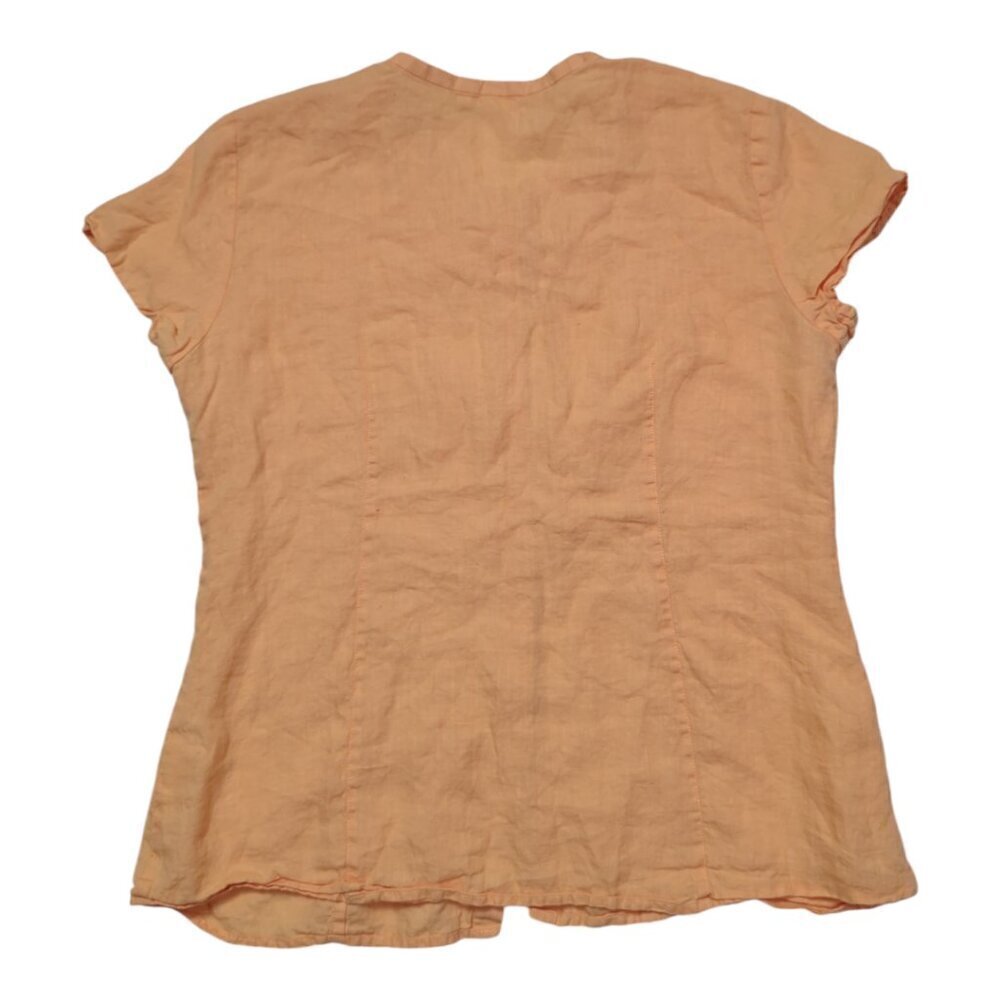 Eileen Fisher Petite Tangerine Large 100% Linen Short Sleeve Blouse Size S - Picture 8 of 8
